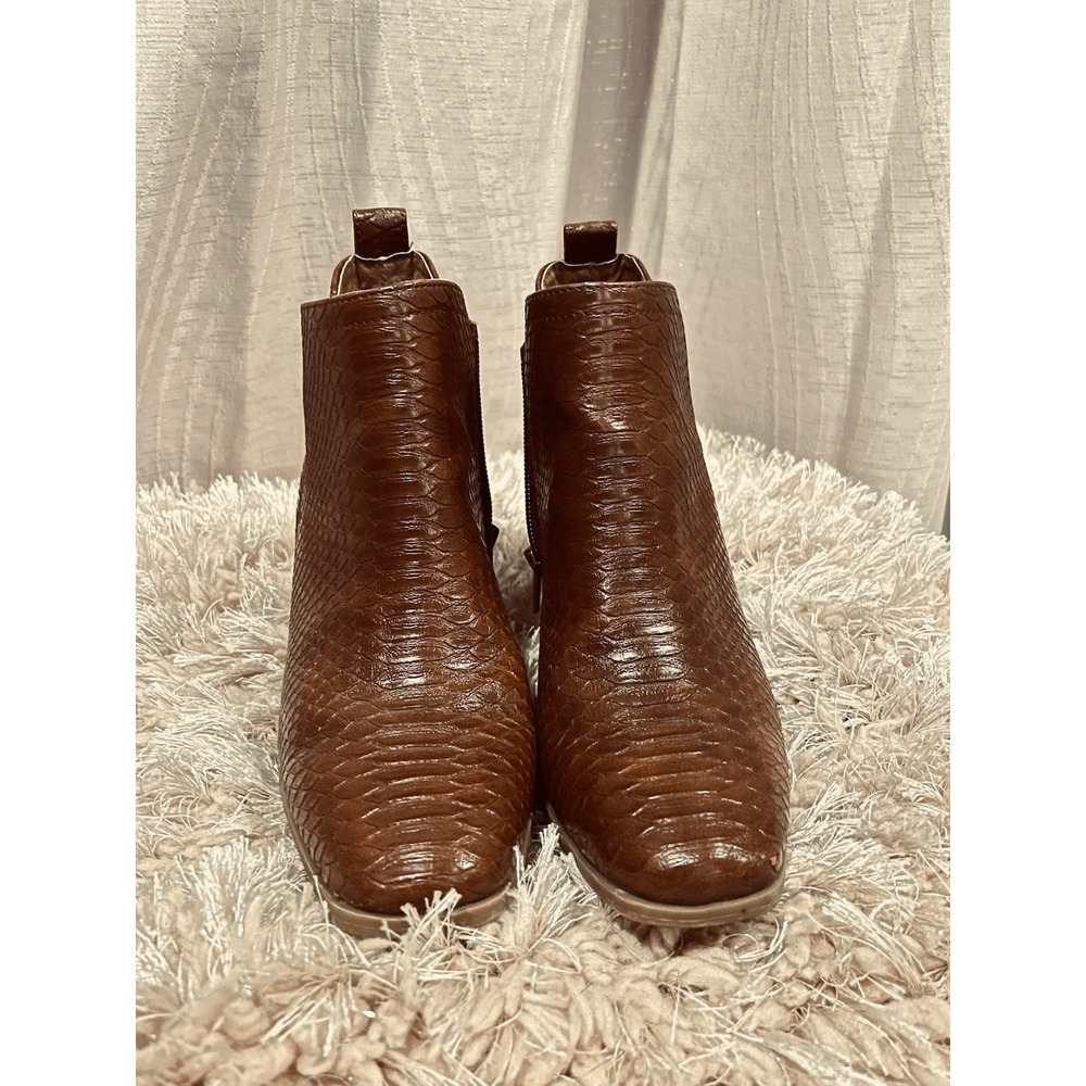 Sun + Stone Faux Snake Brown Block Heel Ankle Booties Women's 6.5 NWOB
